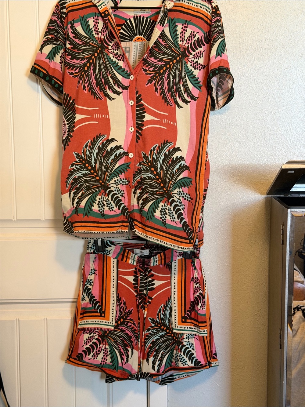 Maaji Coral Tropical Palm Short-Sleeve Beach Travel Set
